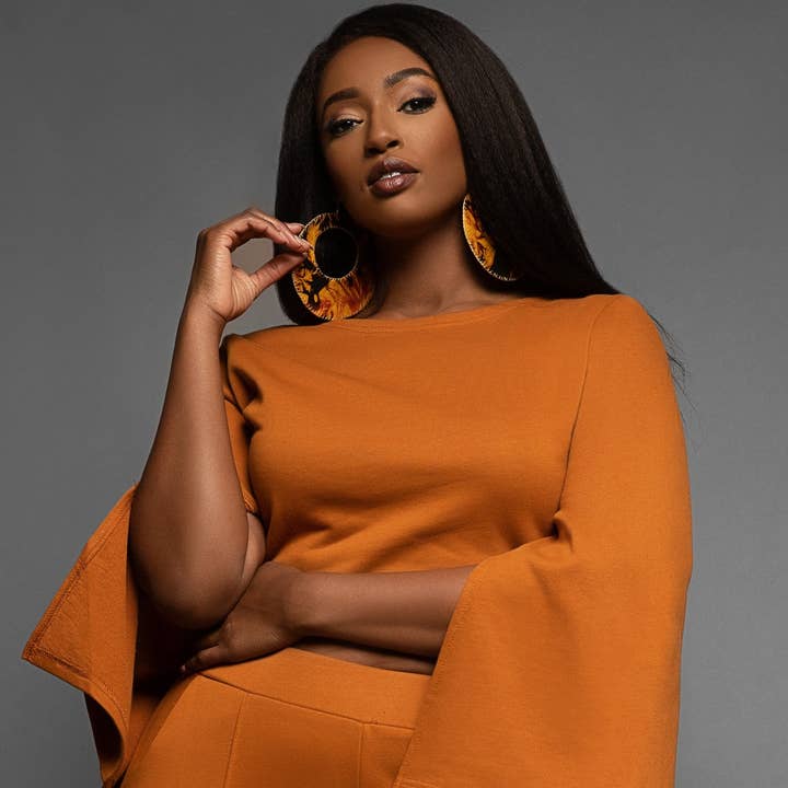 Raquel Carmel Side Slit Sleeve Pant Set for wholesale by Nina Cheyenne Apparel