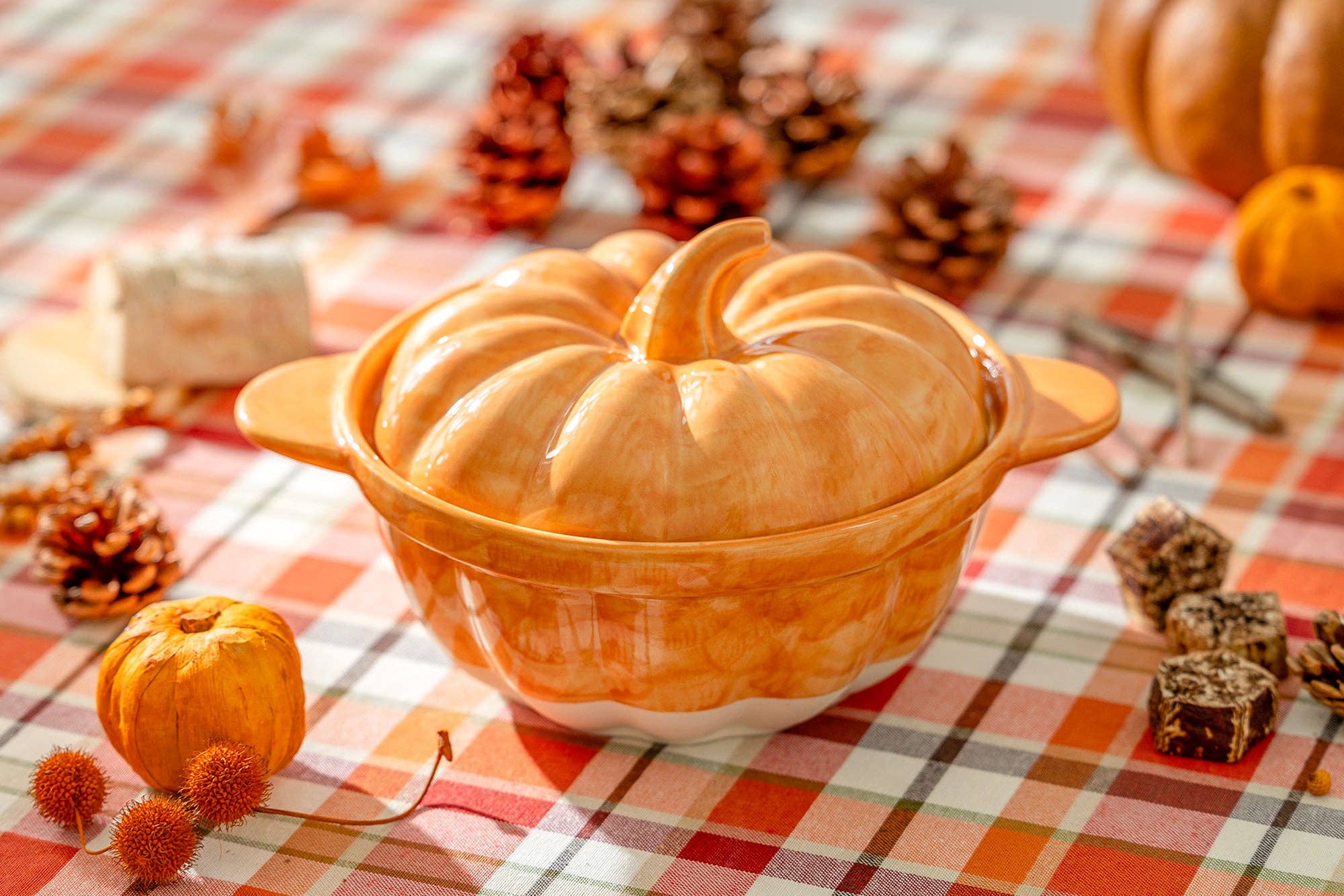 Grace Teaware - Wholesale Baking Dish - Orange Pumpkin Figural Reactive Glaze Baking Dish with Lid0