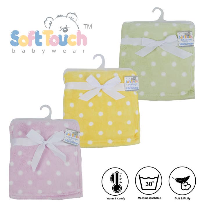 Mantas para bebés: lunares en rosa/amarillo/verde - FBP27 para venta al por mayor de Soft Touch