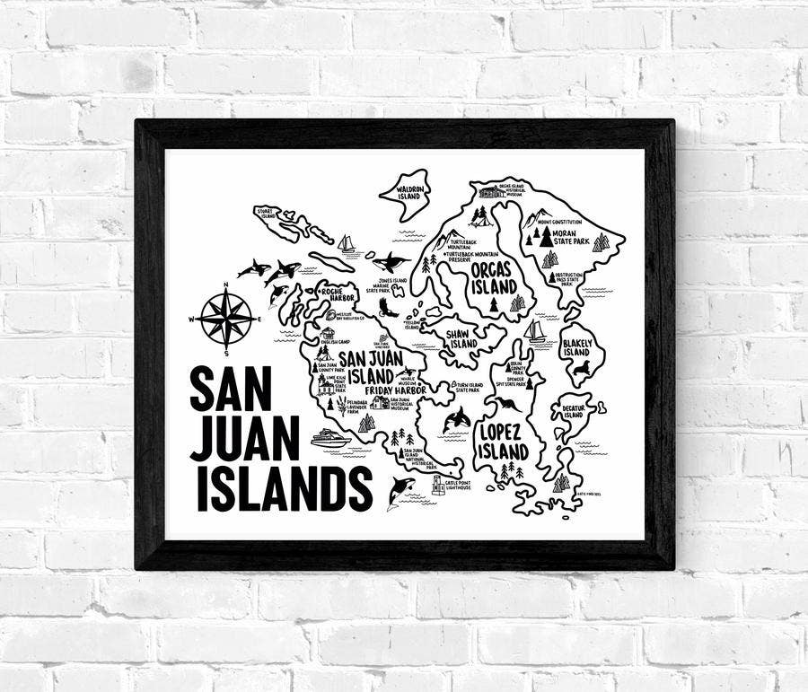 Whereabouts Shop - Venta al por mayor Mapas - Islas San Juan Blanco Imprimir Mapa1