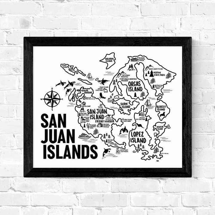 Whereabouts Shop - Wholesale Map - San Juan Islands White Map Print1