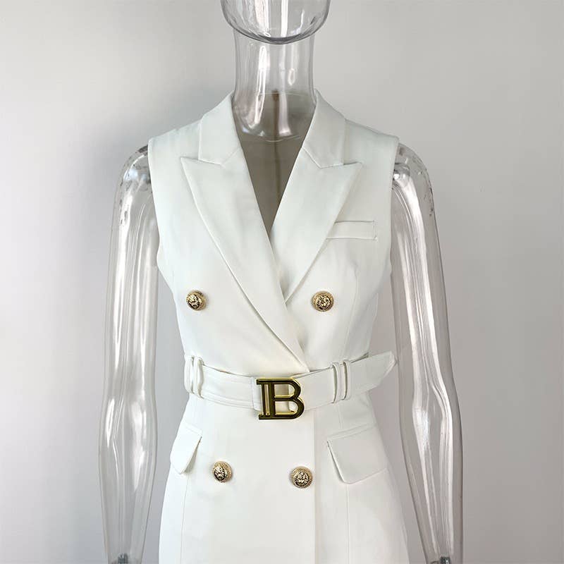 Productseeker - Wholesale Dress - Women's - DR008Y Fushcia Sleeveless Tie-Waist Suit Dress 7