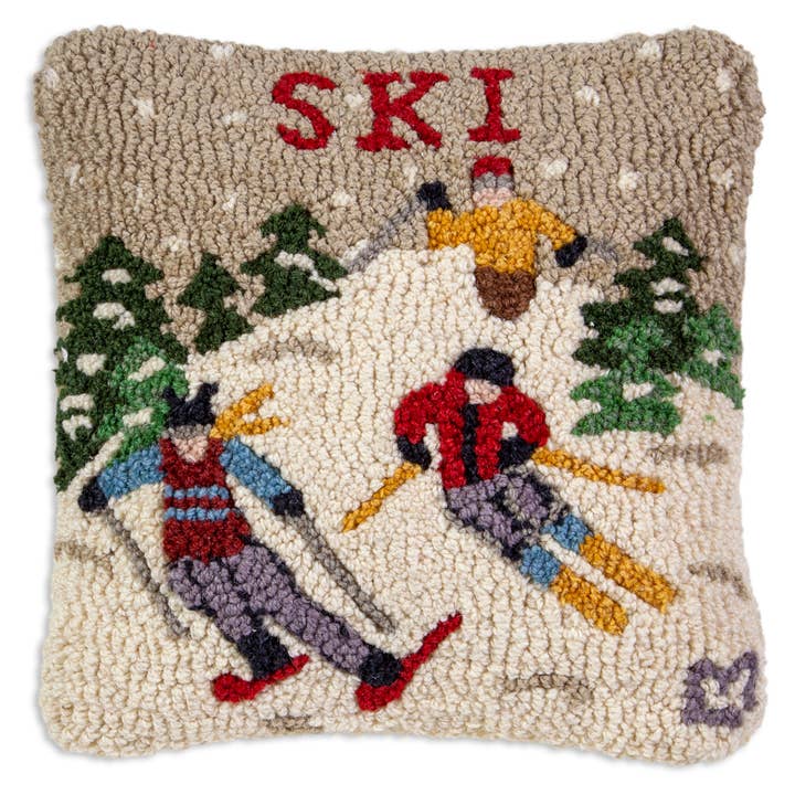 Kissen mit Ski-Motiv, 36 x 36 cm, gehäkelte Wolle für den Großhandel von Chandler 4 Corners