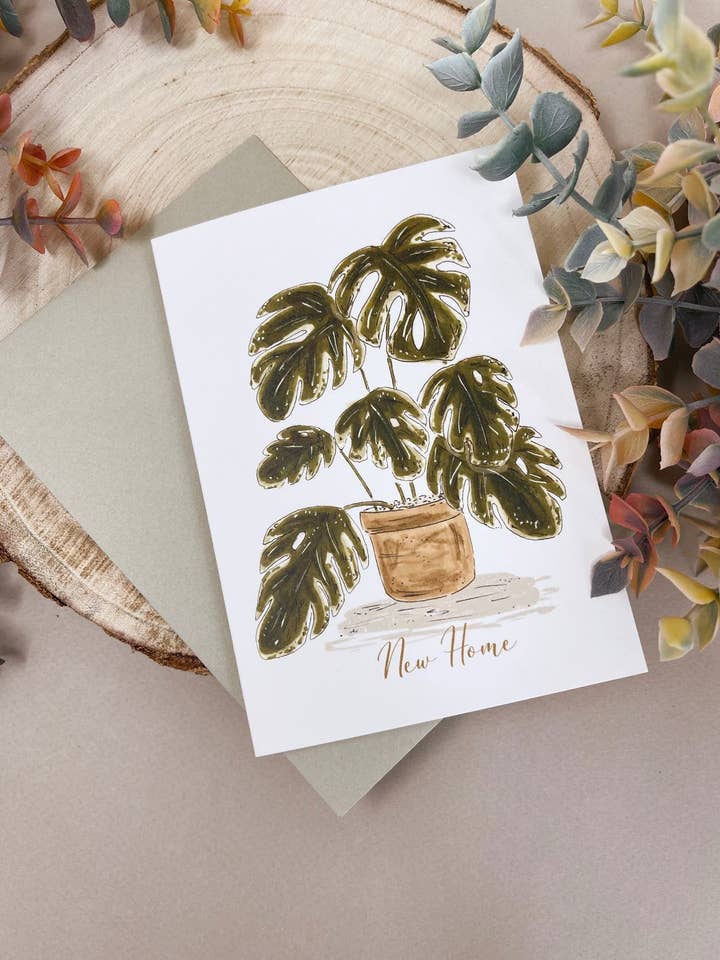 Monstera Plant New Home Card for wholesale by Just Smile Designs