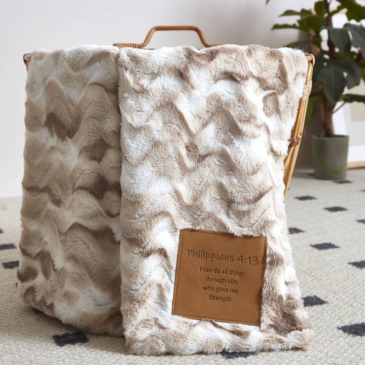 Duke Imports - Wholesale Throw Blanket - "I Can Do All Things" 1-Ply Faux Fur Patch Throw 50"x60"5