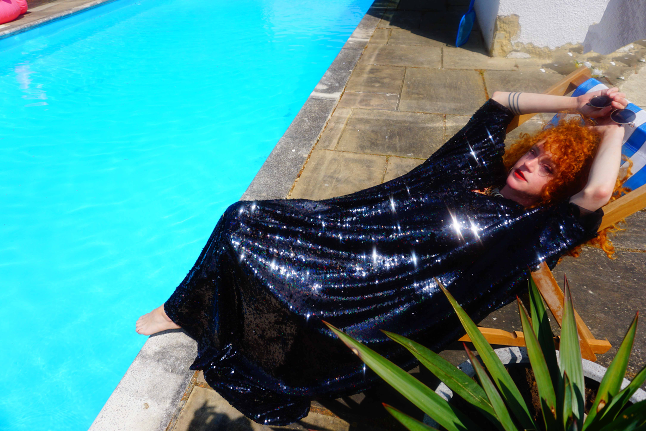 Fumbalinas - Wholesale Kaftan - Women's - Petrol Black Holographic Sequin Maxi Kaftan Gown/Kimono Robe27