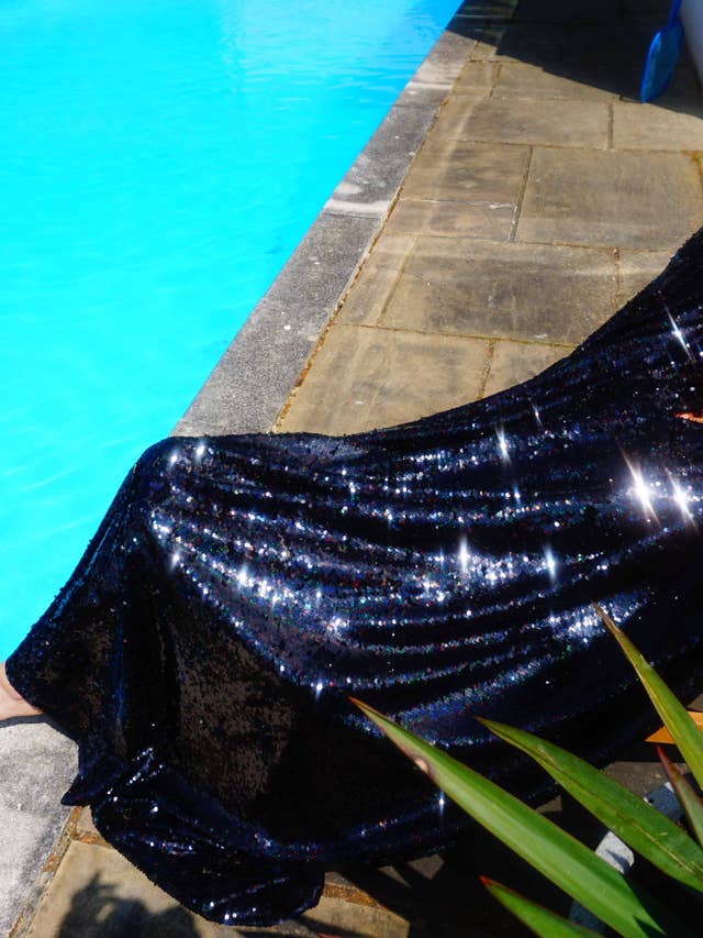 Fumbalinas - Wholesale Kaftan - Women's - Petrol Black Holographic Sequin Maxi Kaftan Gown/Kimono Robe27