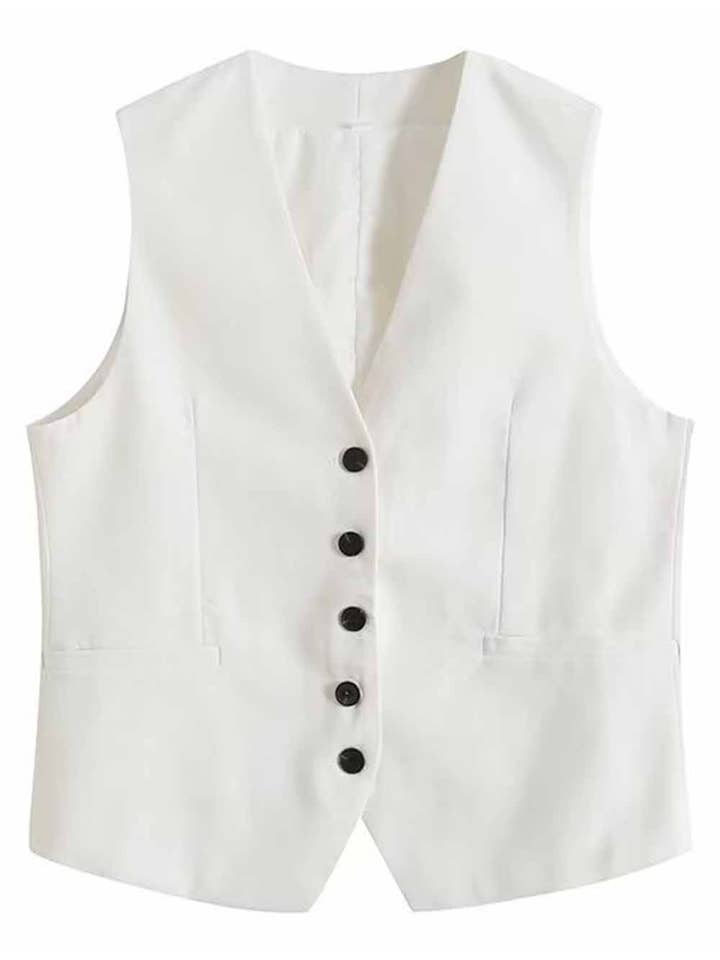 Sweetkama - Wholesale Suit Vest - Women's - Ladies Solid Color Sleeveless Button Cami K27788