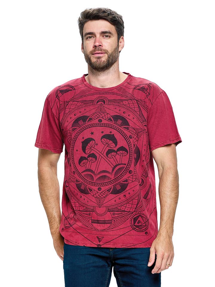 Yak & Yeti - Wholesale Screen Printed T-Shirt - Men's - Men's T-Shirt Sacred Geometry Mushrooms