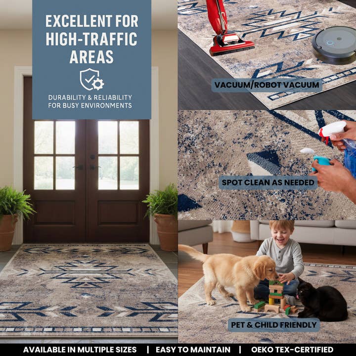 Contemporary South-Western Blue Beige Indoor Area/Runner Rug for wholesale on Faire15