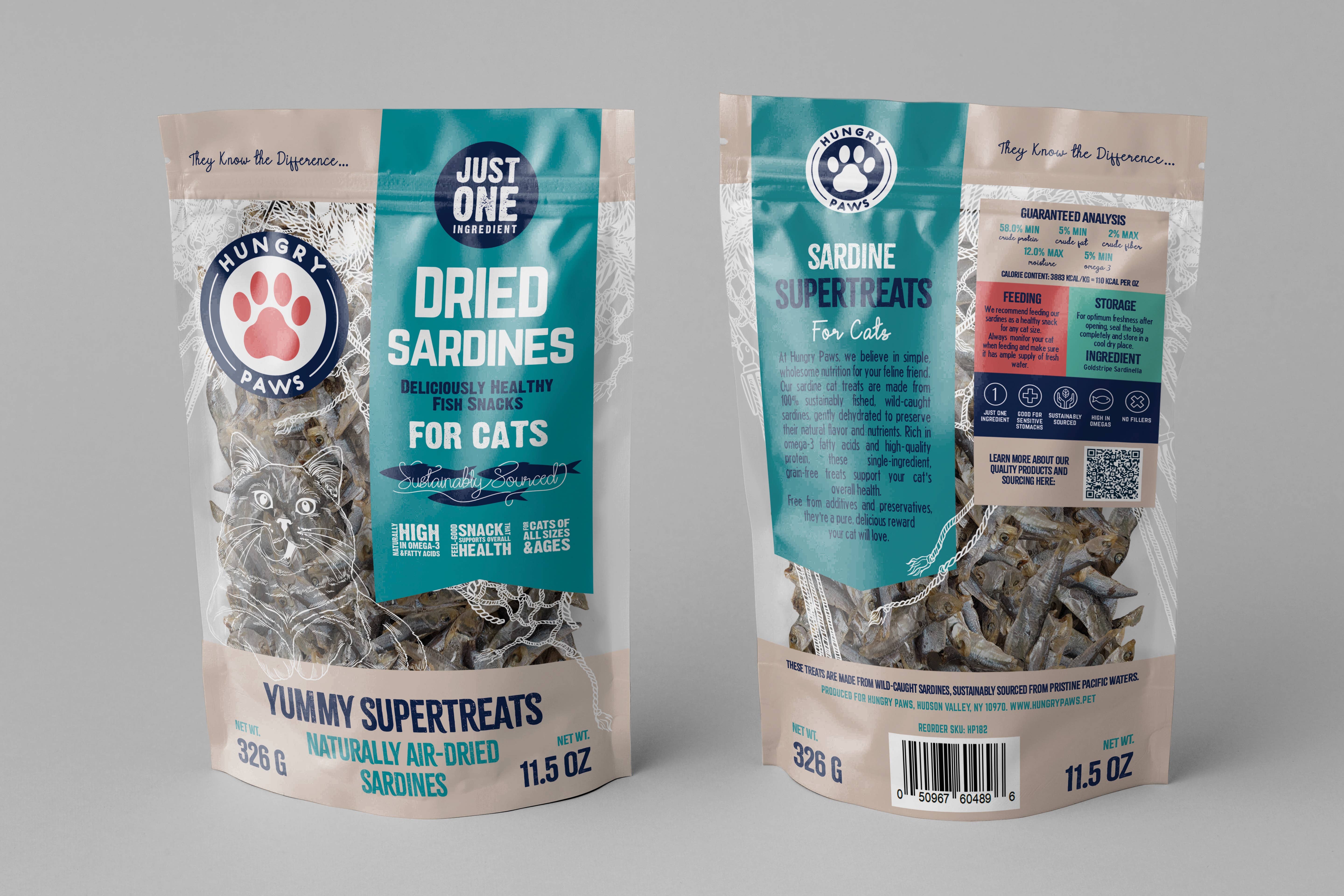 Hungry Paws - Vente Friandises – chat - Sardines 2,5 oz Sac de Vente au Détail HP1822