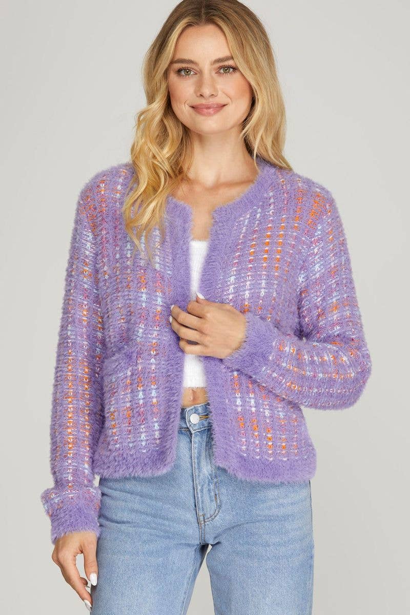 LAVENDER OPEN FRONT LONG SLEEVES CARDIGAN SKSY5502 for wholesale on Faire
