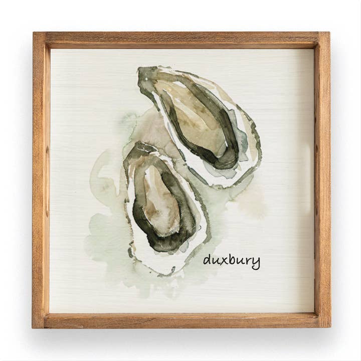 Oysters Watercolor Personalized Wooden Serving Tray for wholesale by Rustic Marlin
