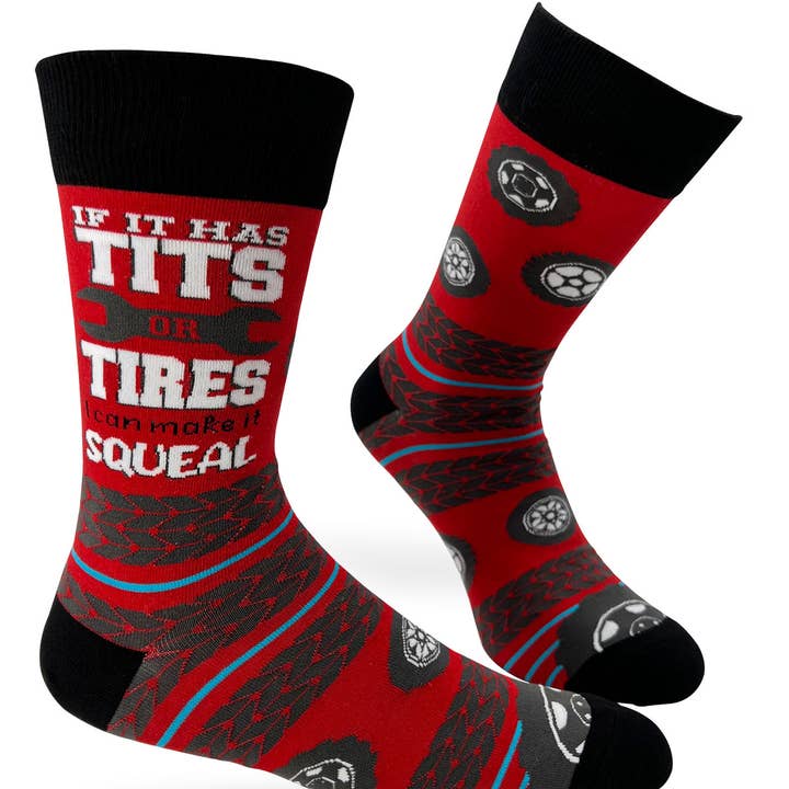 If It Has Tits Or Tires I Can Make It Squeal Men's Socks and other Purchase Wholesale sock produkter. Free Returns & Net 60 Terms on Faire trending on Faire.