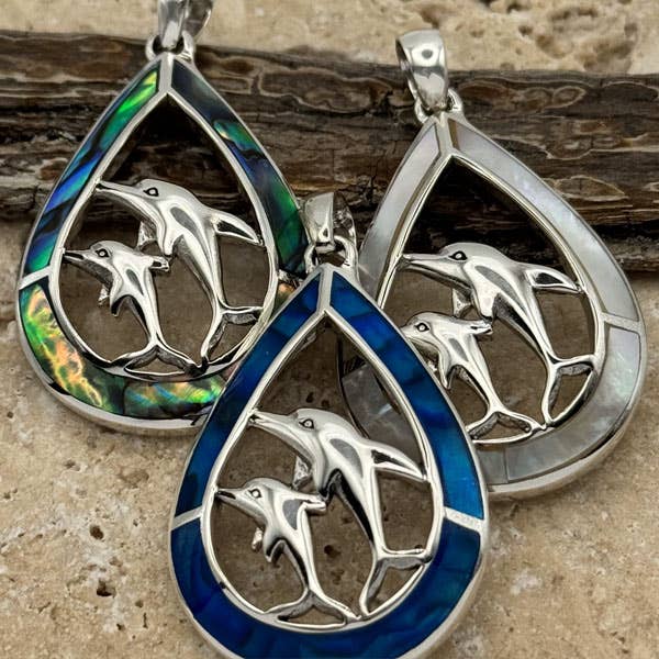 Sterling Silver & Shell Dolphin Pendants (2 Size) & Earrings for wholesale by Goddess Design Studio