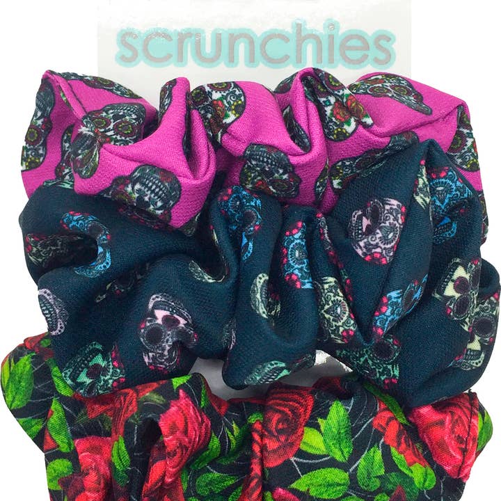 Sugar Skull Scrunchies for wholesale by Spoontiques, Inc