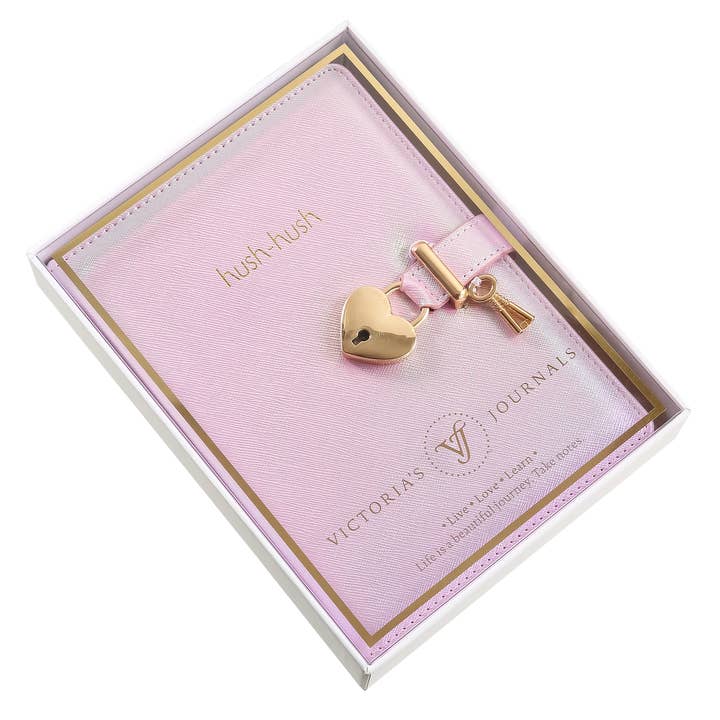 Victoria's Journals - Wholesale Journal/Diary - Kids - Heart Lock Diary for Girls with Key (Iridescent Pink)