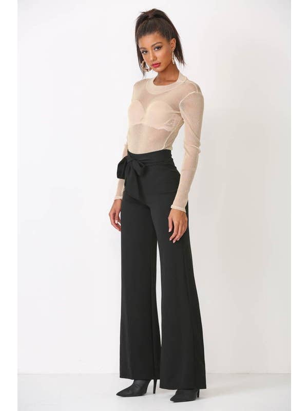 Lemon Tree - Wholesale Pants - Women's - FRONT TIE SOLID PALAZZO PANTS2