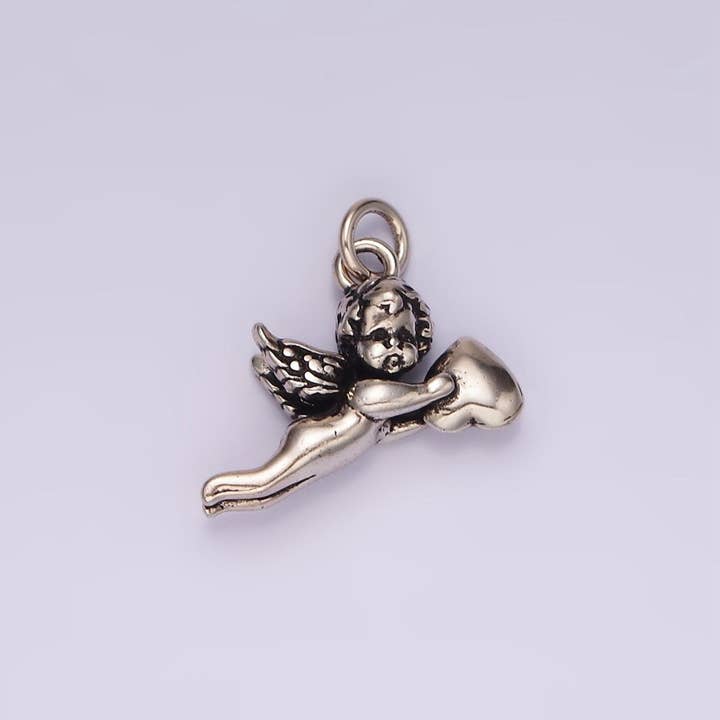 Aim Eternal - Wholesale Individual charm/pendant - 14K Gold Filed Cherub Baby Angel Heart Puffed Mini Charm in Gold & Silver | AG5921