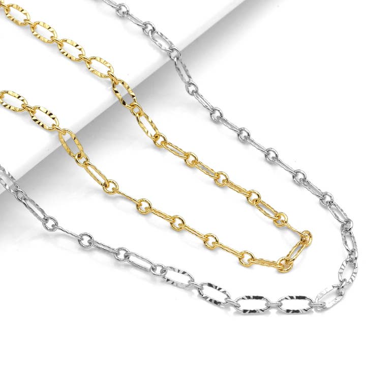 BestBeads&Beyond - Wholesale Link & Chain Necklace - 4mm Gold Flat Oval Linked Chain by Yard, Dainty Delicate Oval Link Chain, Gold Plated Brass Chain, Wholesale Chain, sku#LK1244