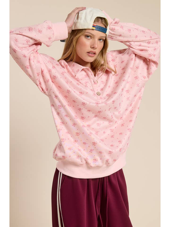 Mimosa - Wholesale Sweatshirt - Women's - Floral Print Sweatshirt with Back Number Patch4