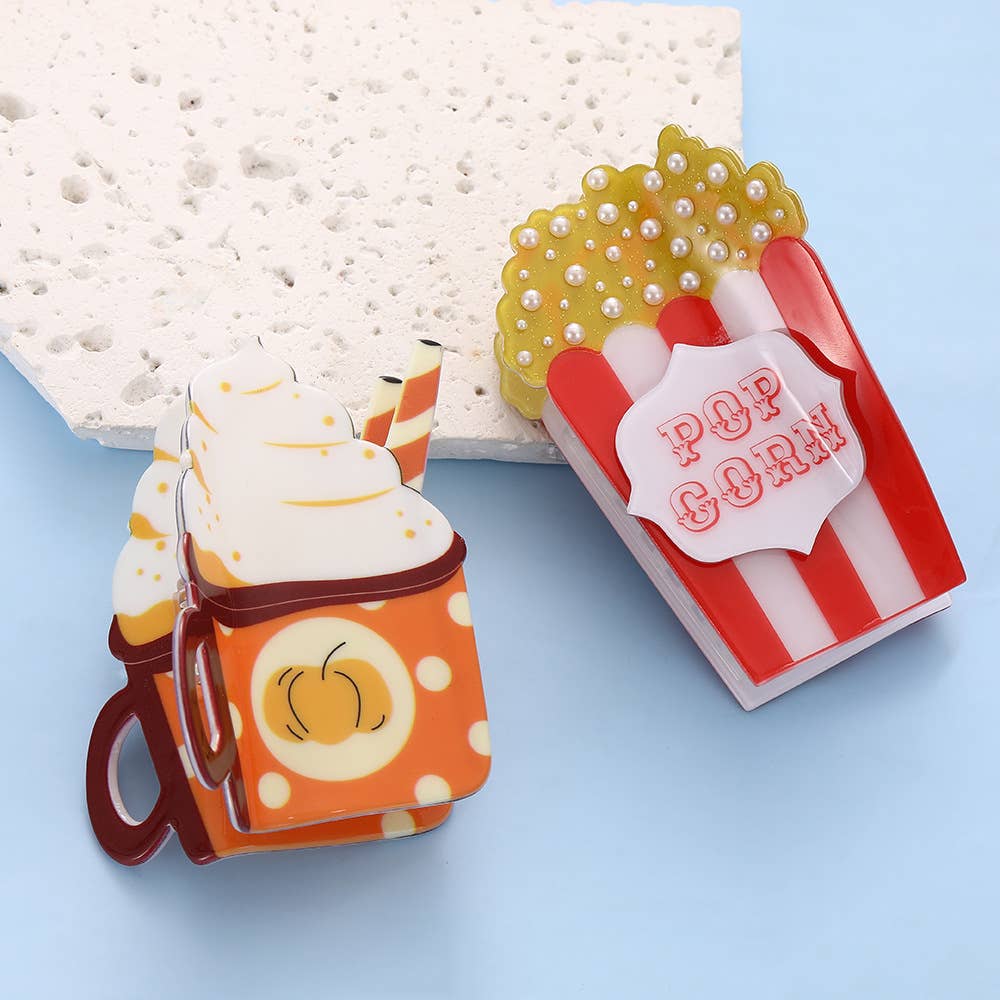 SoapElenGlen – Großhandel Haarclip – Damen – Cartoon-Popcorn- und Milchschaum-Getränke-Haarspangen3