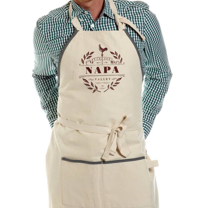 Custom VINTAGE COLLECTION Natural Apron with Charcoal Trim for wholesale by Mercantile 12