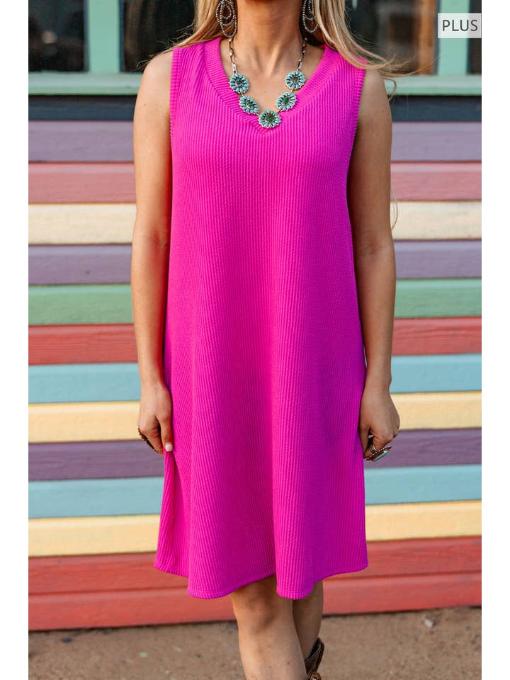 Andrée by Unit - Wholesale Dress - Women's - PLUS SIZE Ribbed V Neckline Dress