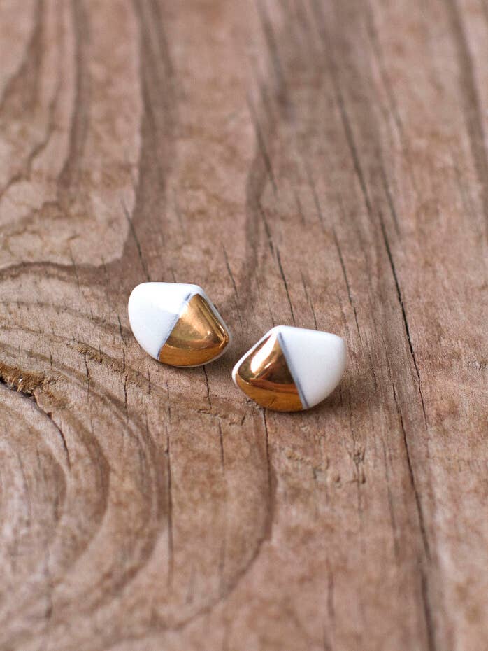 White & Gold Fan Studs for wholesale by Heather Kegel Studios