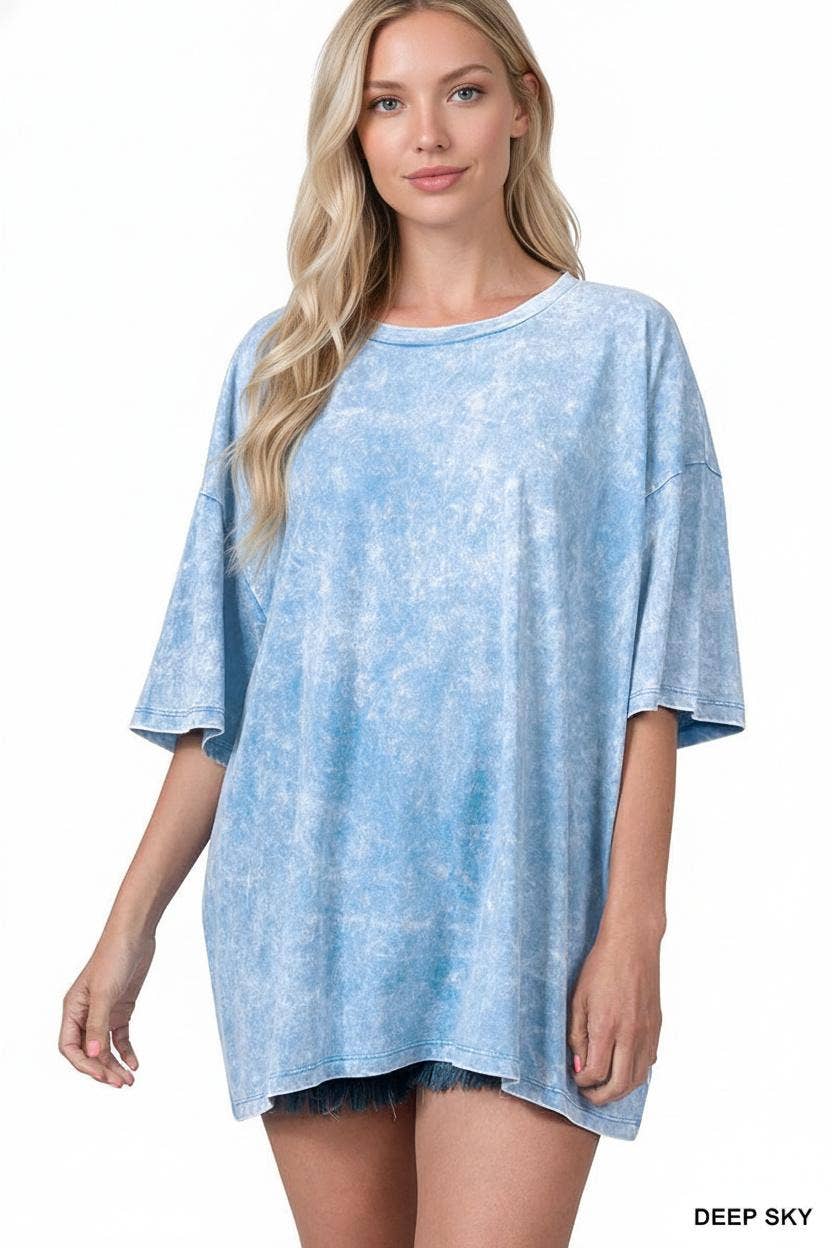 42POPS - Vente Haut en maille – femme - T-shirt en coton délavé à l'acide oversize SI-2430128