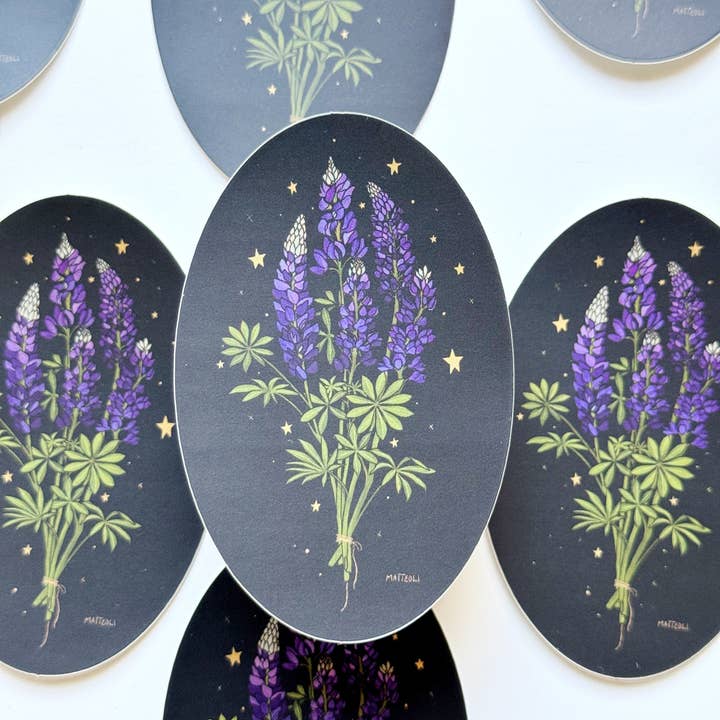 Bluebonnet Bouquet Matte Holographic Sticker for wholesale by Mother of the Moon