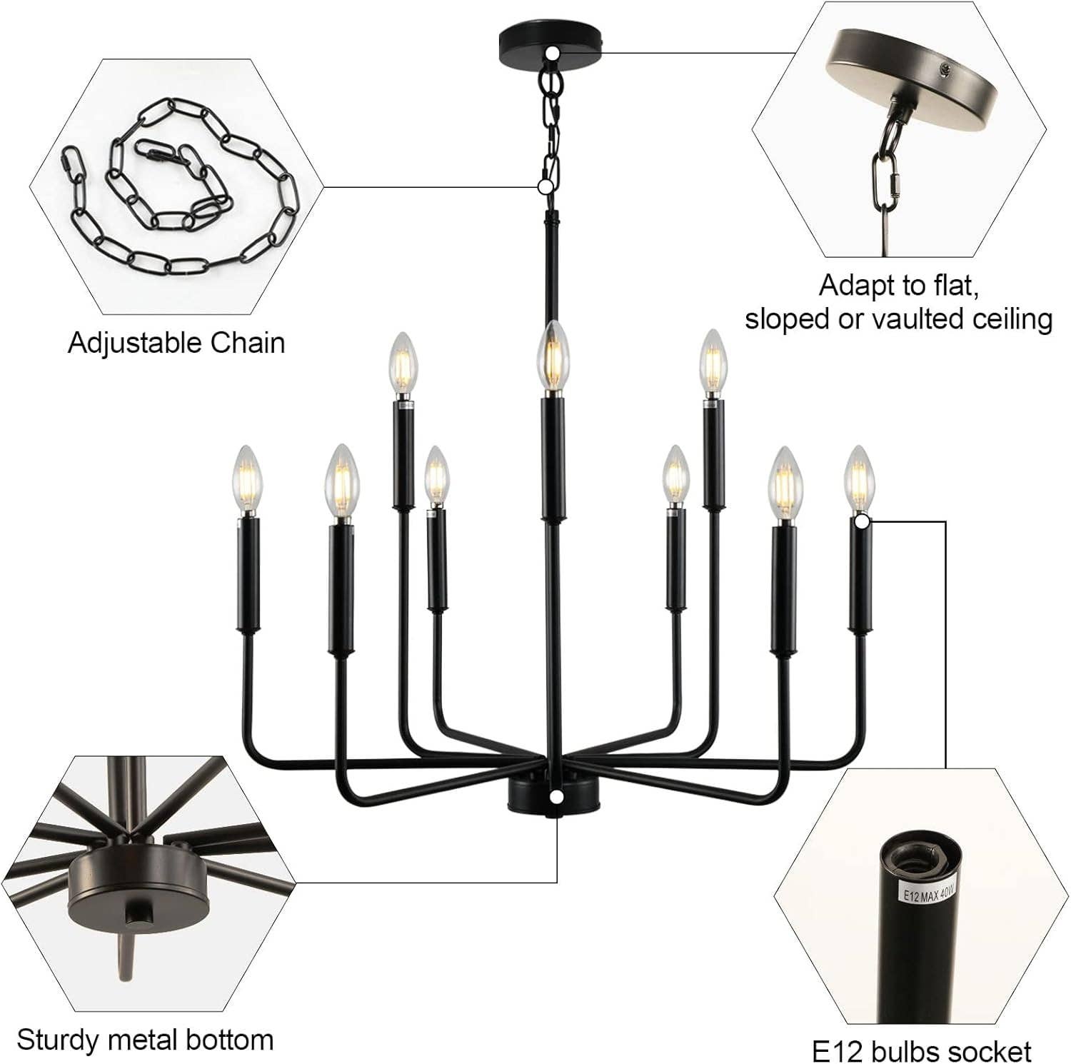 Black Farmhouse Chandelier 9 Light Dining Room Rustic for wholesale on Faire6
