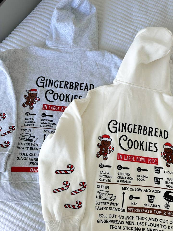 Grey Gingerbread Recipe Christmas Embroider Hoodie for wholesale on Faire
