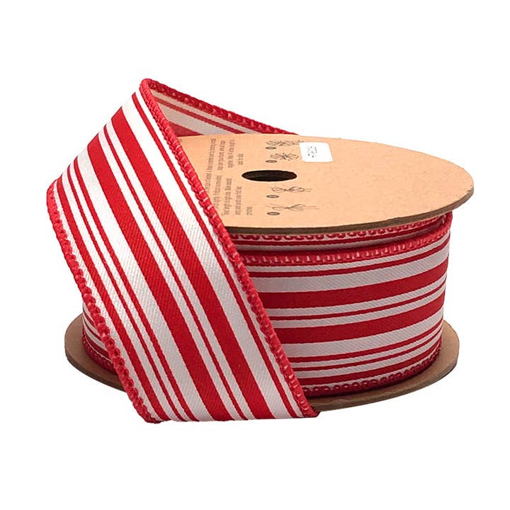 1 1/2" Wired Ribbon | "Striped" Red/White | 10 Yard Roll
 for wholesale by LA Ribbons Wholesale