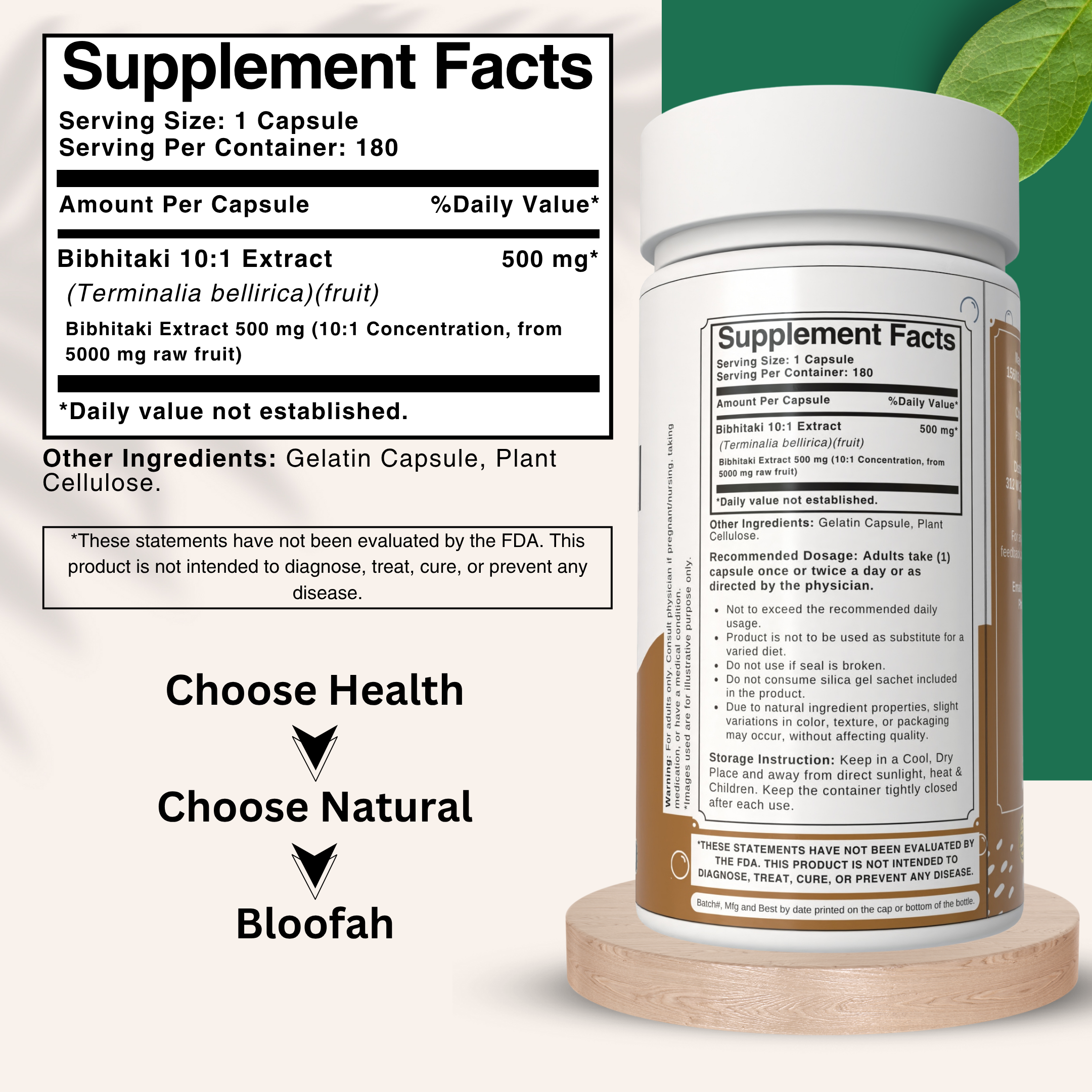 Bloofah - Vendita all'ingrosso Vitamine/integratori orali - Capsule di Bibhitaki 500mg | Estratto di Frutta in Polvere 10:1 Non-OGM1