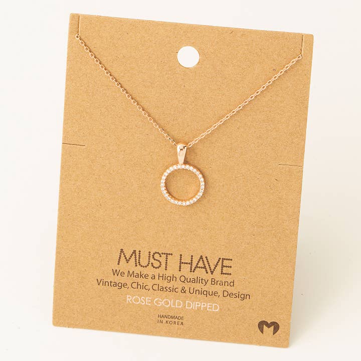 Fame Accessories - Wholesale Pendant/Charm Necklace - Dainty Pave Circle Cutout Pendant Necklace