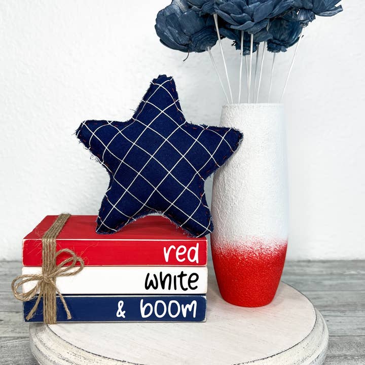 Patriotic book stack | July tiered tray | Red white and boom for wholesale by Ruaille Buaille Co