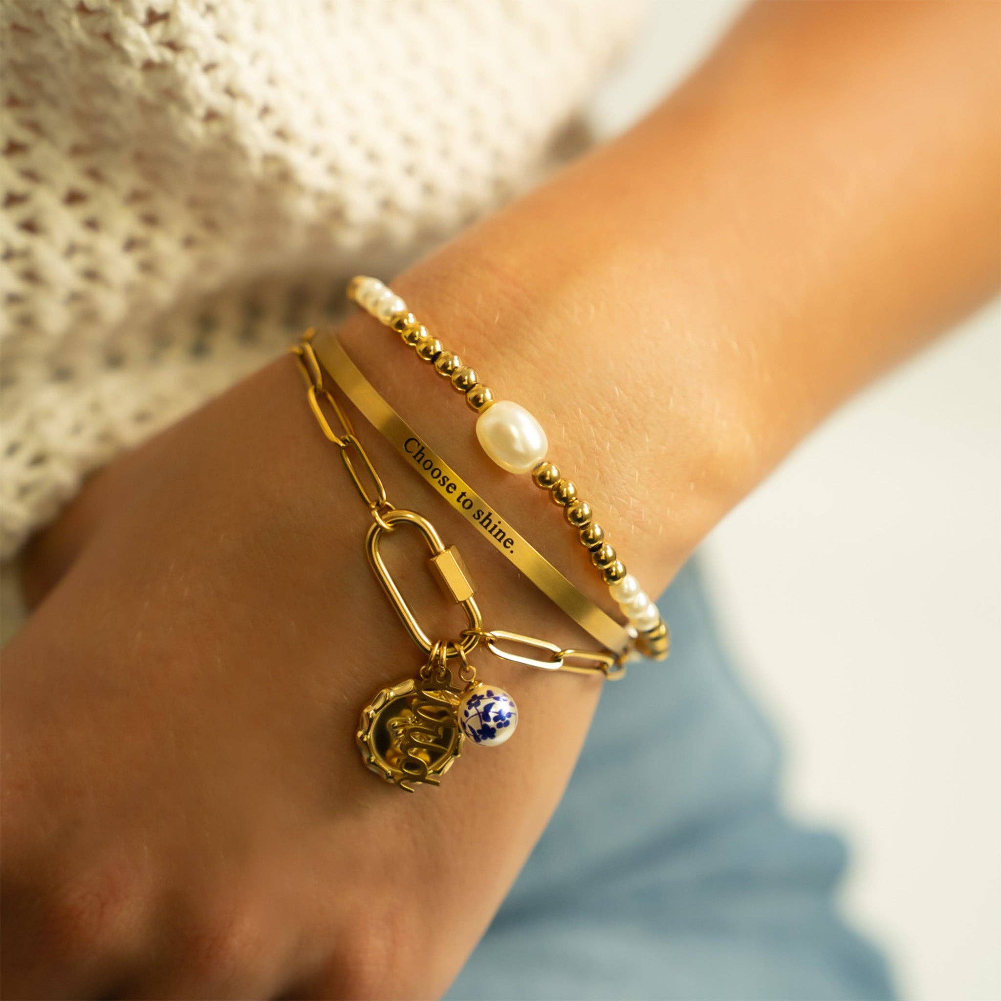 WJW - Wholesale Armband met kralen - 18K Goud PVD 8mm Kiska Glazen Parels Stretch Armband1