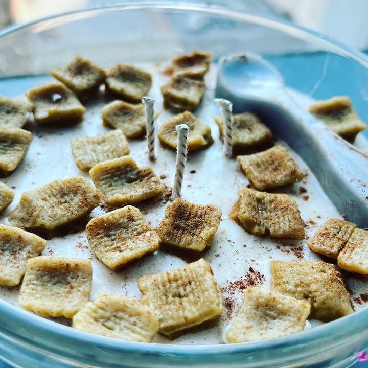 Cinnamon Toast Cereal Bowl Scented Soy Candle for wholesale by Smelly Melly Soaps and Candles, LLC