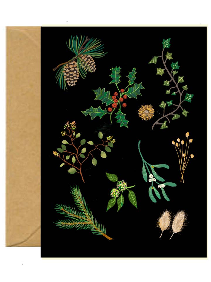 Winter Foliage Christmas Greeting Card for wholesale by Pink Pen Studio