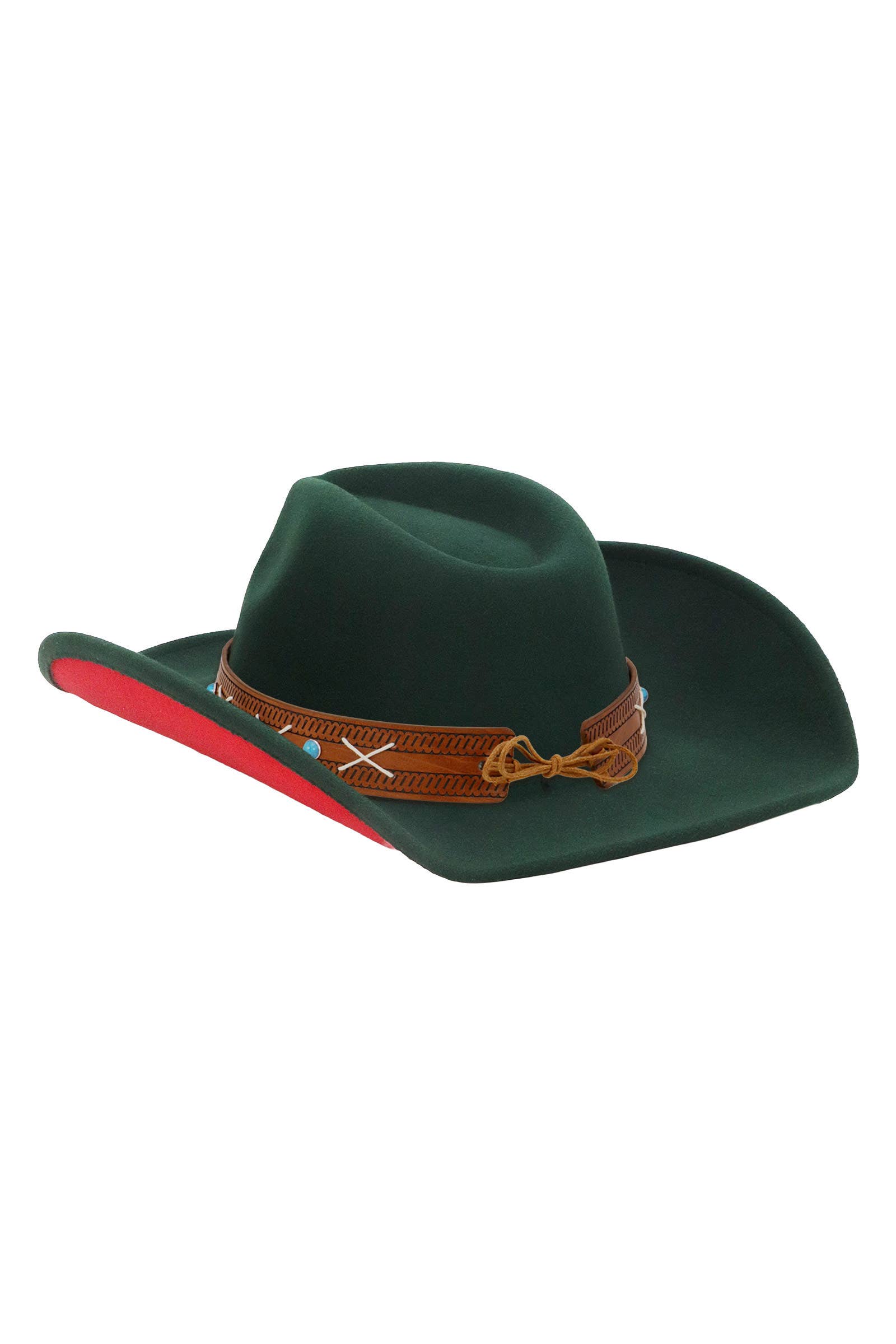Cap Zone - Wholesale Cowboy Hat - Unisex - Longhorn Stitch Belt Two Tone Felt Cowboy Hat19