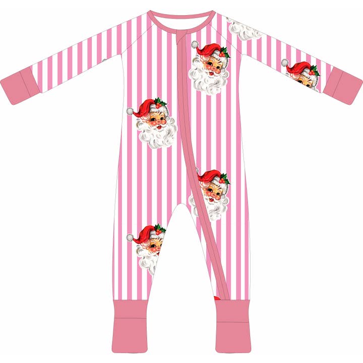 Pink Stripe Santa Zippered Pajama for wholesale by Wild Crew Clothing