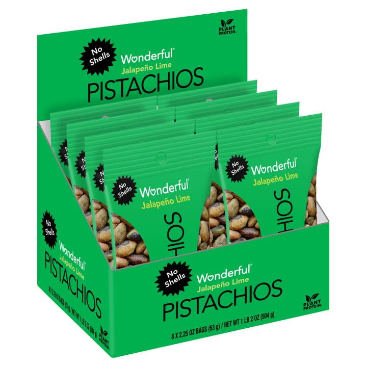 Wonderful Pistachios - Wholesale Nuts - Wonderful Pistachios No Shells Jalapeno Lime 2.25oz (8pk)