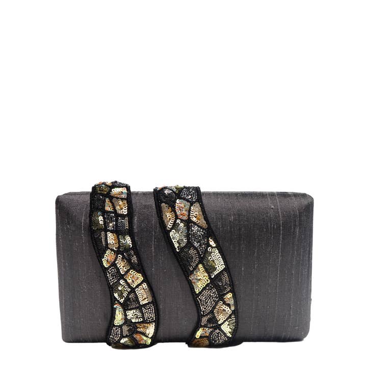 Simitri - Wholesale Clutch Bag - Women's - Gray Kaa Hand Embroidered Snake Faux Silk Box Clutch Bag5