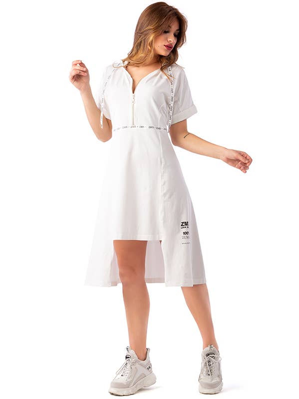 Robe rayée brodée anglaise, col en V pour la vente par ZUMBI Fashion Store