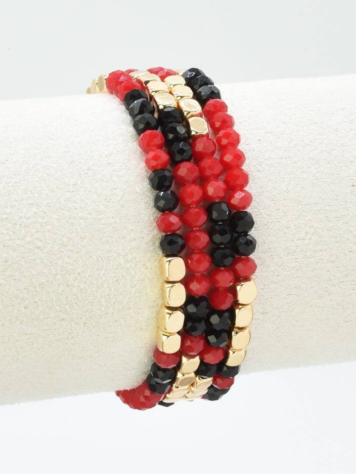 CB2287 4 Piece Glass Metal Bead Stretch Bracelet Set for wholesale by MiMi Wholesale