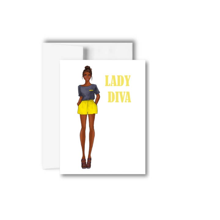 Lady Diva Birthday Greeting Card- Woman Illustration for wholesale by Brandi Creations Design Studio