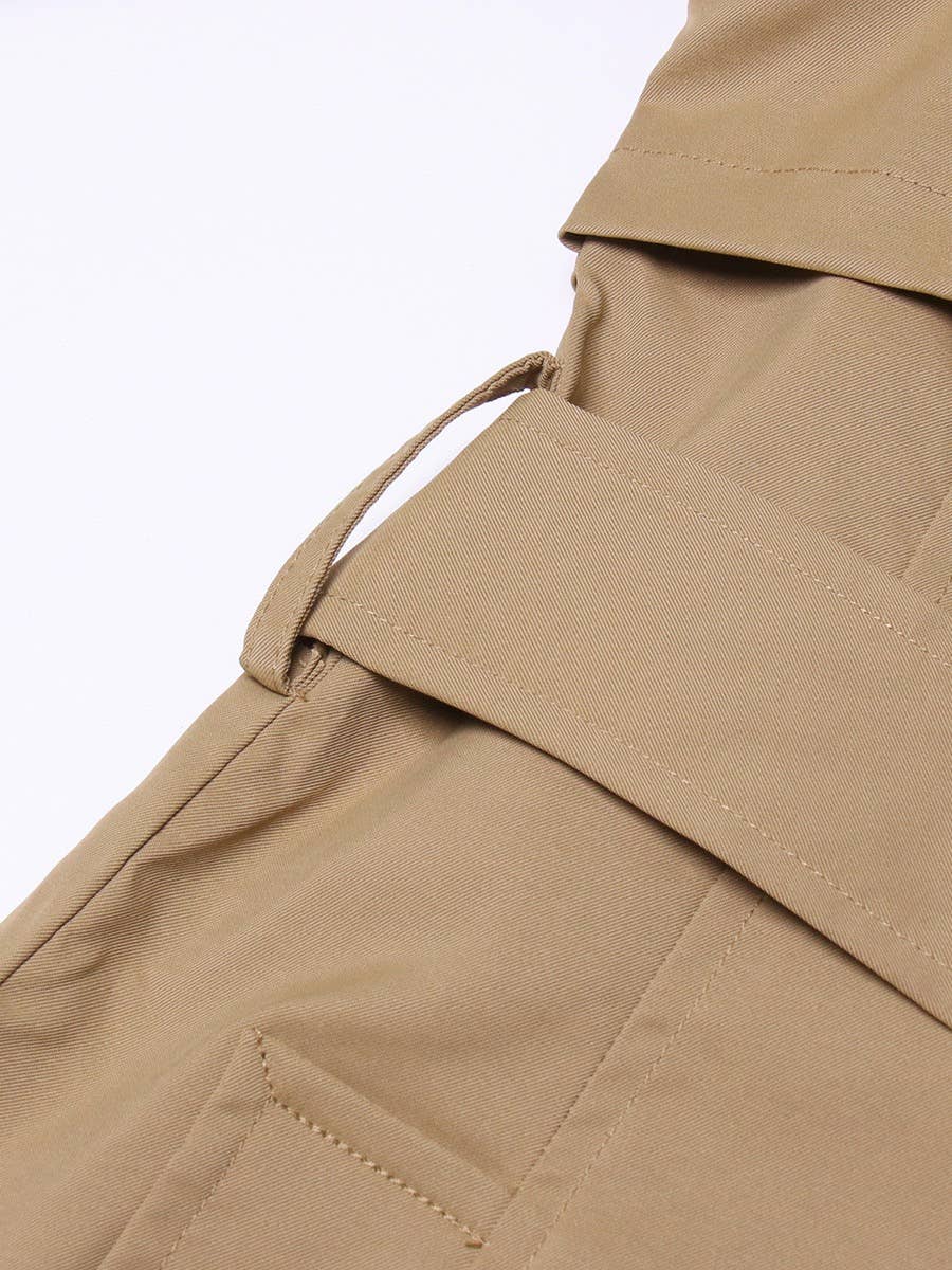 Khaki CT020 Women's Shoulder Ruffle Commuter Knee Length Coat for wholesale on Faire19