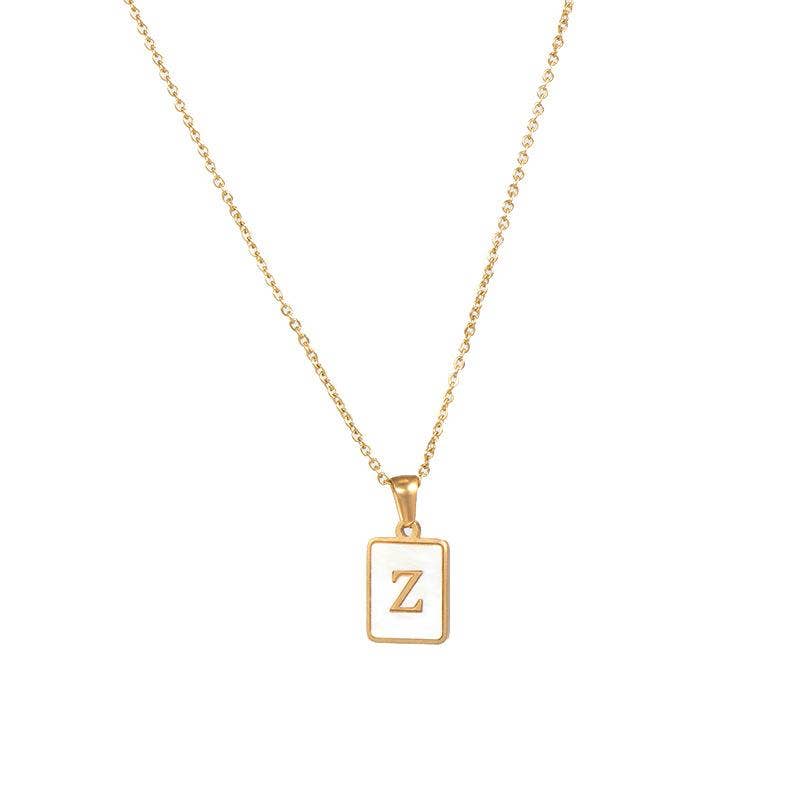 Mio Queena - Wholesale Pendant/Charm Necklace - Square Initial 18K Gold-plated Stainless Steel Necklace -FGS24