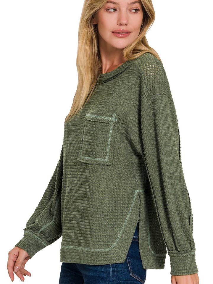 42POPS - Wholesale Knit Top - Women's - ....SI-26787 Hi Low Exposed Seam Long Sleeve Top